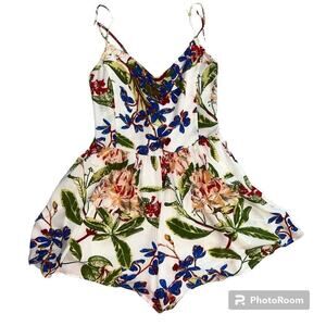 Jenn & Jo Tropical Floral Spaghetti Strap Romper Shorts Size L Hawaiian